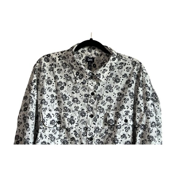 Lee Womens Floral Button-Up Long Sleeve Shirt XXL Cotton Black White Frontier - Picture 2 of 7